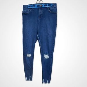 Asos New Look Yazmin High Waist Skinny, Distressed, Raw Hem, Jeans, 14